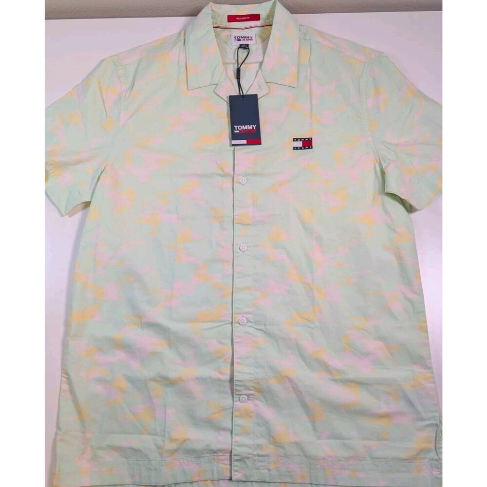 Tommy Jeans Camo Short Sleeve Button Up Camp AOP Relaxed Fit size Medium